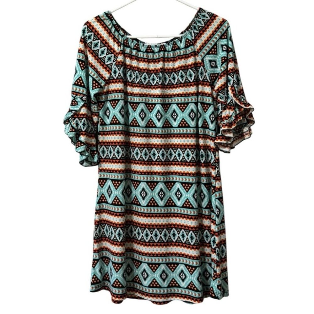 Jody California‎ Mini Dress Size Medium Colorful Ruffle Sleeves Vintage USA Made